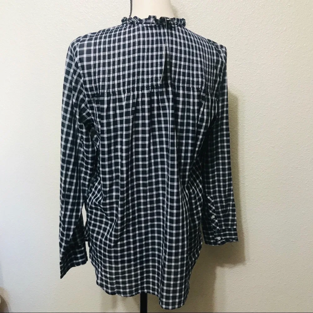 J. Crew Gingham Pleated Bib Ruffle Trim Shirt